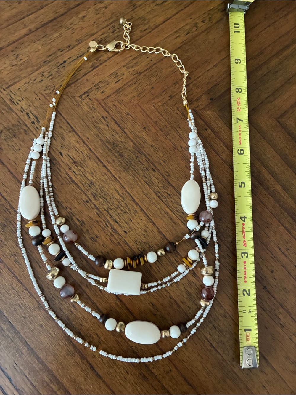 Layered White and Gold Bead Statement Necklace
